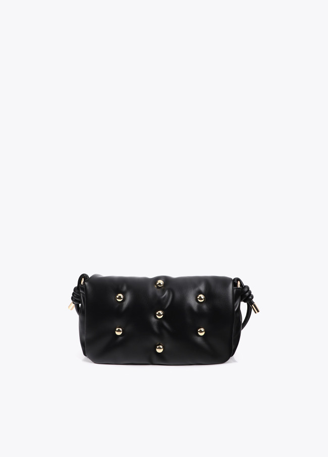 Quilted faux leather crossbody bag with round...
