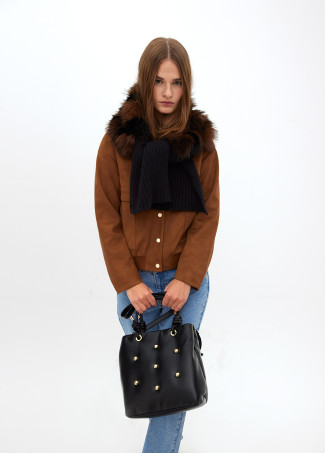 Quilted faux leather bag with round XL studs