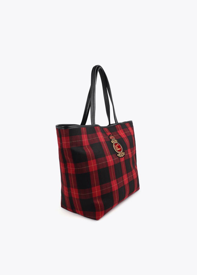 Shopper-Tasche mit Karo und Wappen-Patch