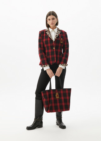 Check tote bag with shield patch