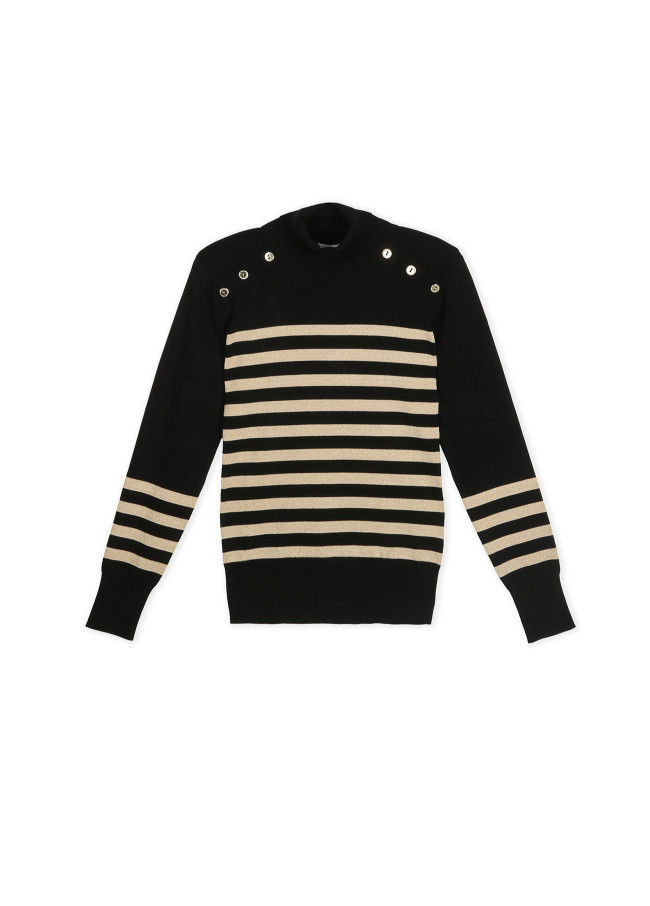 Rollkragenpullover mit Goldstreifen und...