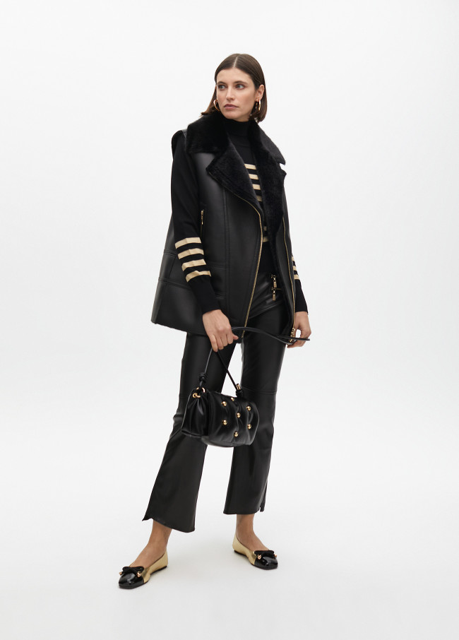 High neck sweater with golden stripes and...