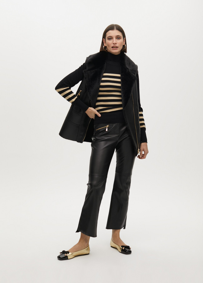 High neck sweater with golden stripes and...
