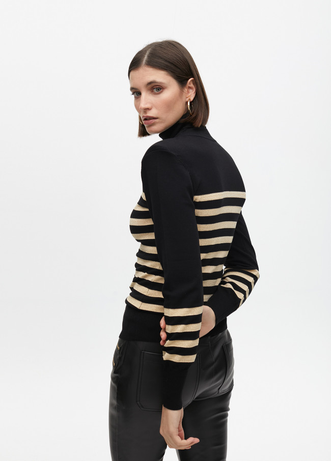 High neck sweater with golden stripes and...
