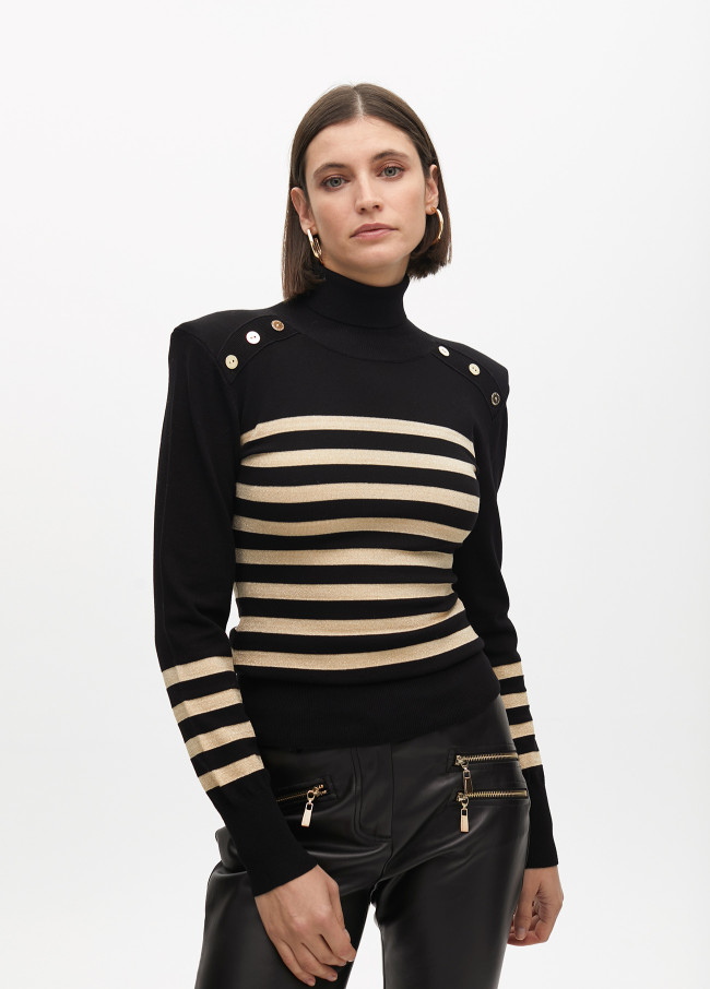 Jersey cuello alto con rayas doradas