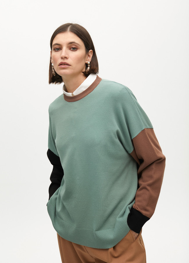 Pull Tricolore à Manches Bouffantes