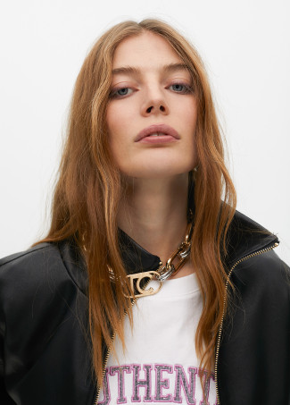 Oversize faux leather jacket with front pockets