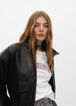 Oversize faux leather jacket with front pockets