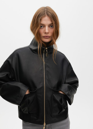 Oversize faux leather jacket with front pockets