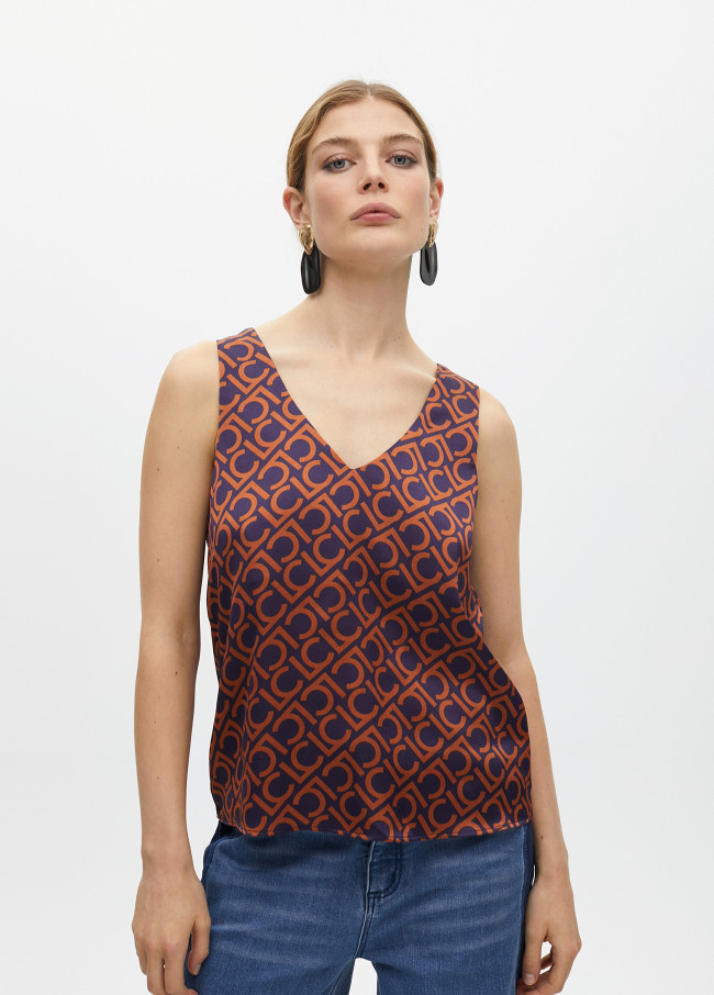 Top Decote em V Estampado