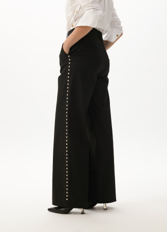 Straight fit pinstripe trousers with side studs