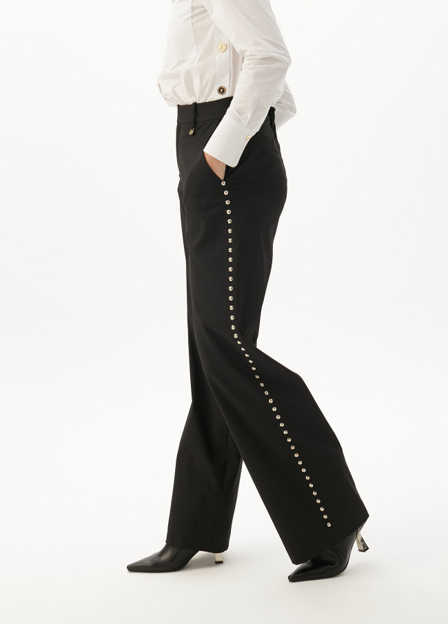 Straight fit pinstripe trousers with side studs