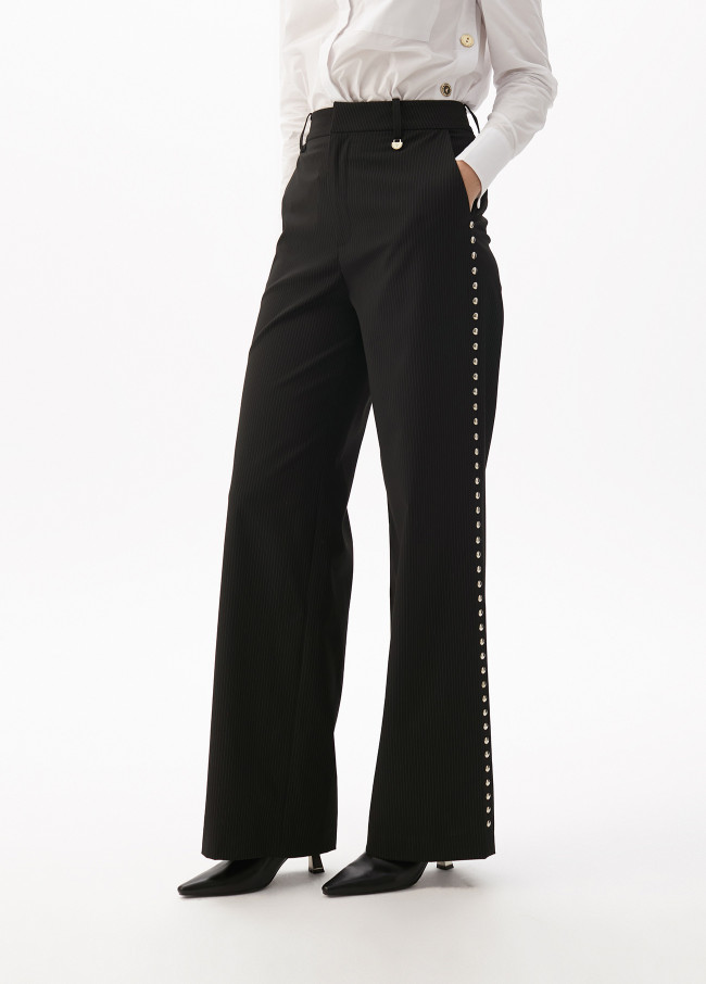 Straight fit pinstripe trousers with side studs