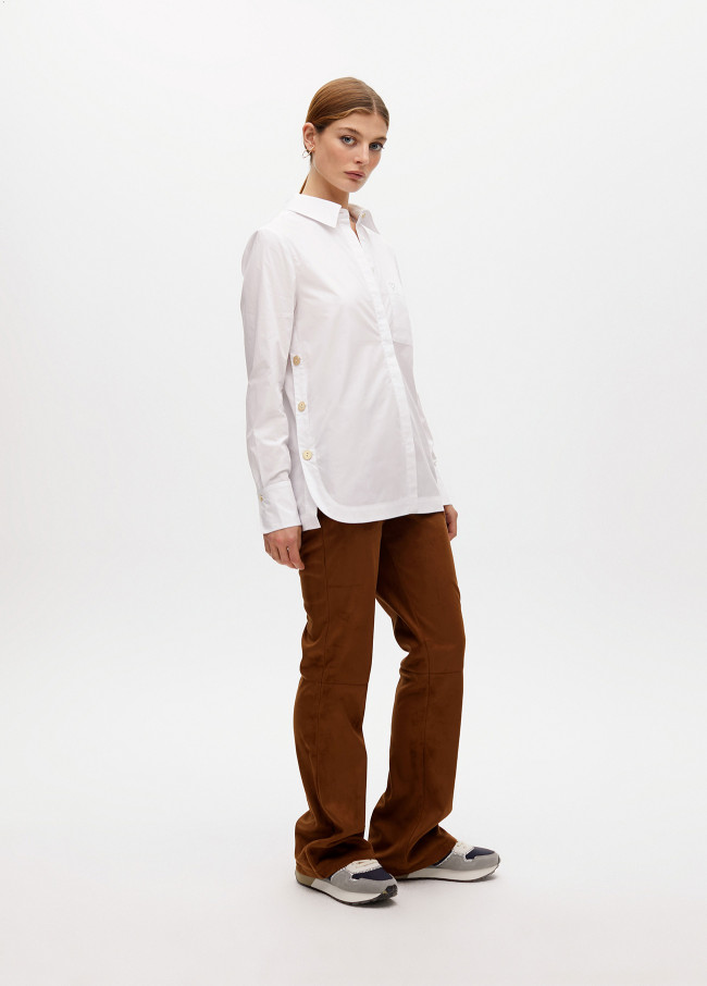 Camicia Popeline Oversize con Dettagli Bottoni