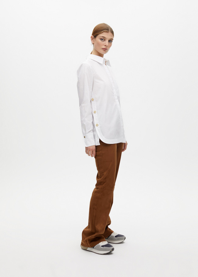 Camicia Popeline Oversize con Dettagli Bottoni