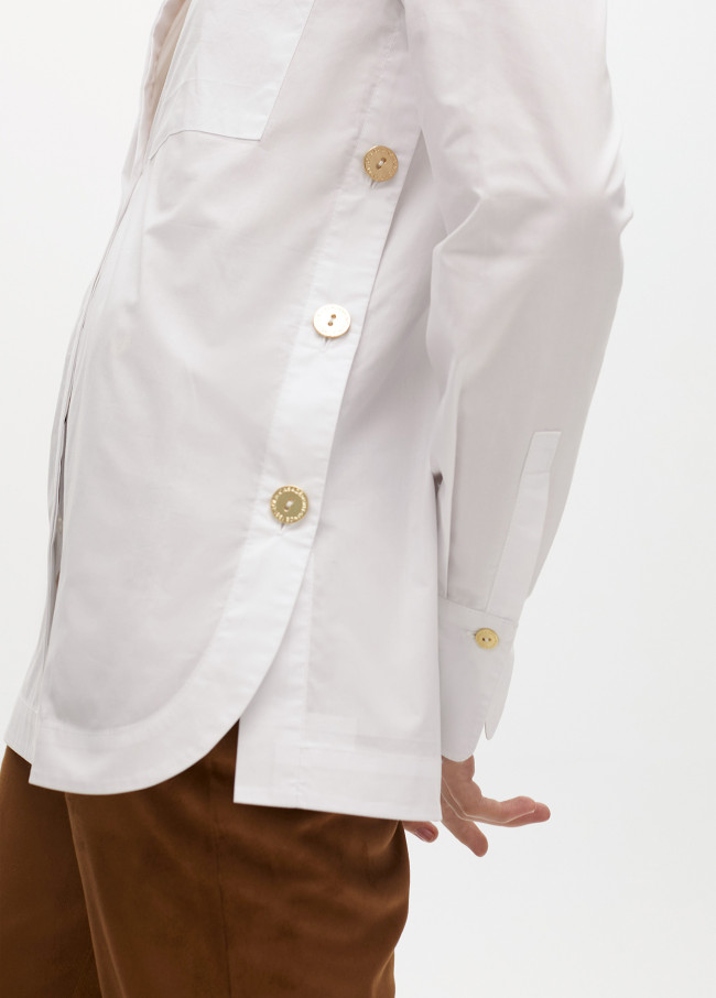 Camicia Popeline Oversize con Dettagli Bottoni