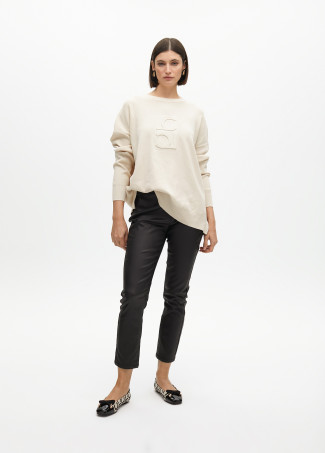 Round neck sweater with raised logo detail