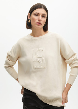 Round neck sweater with raised logo detail