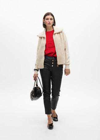 Round neck sweater with raised logo detail