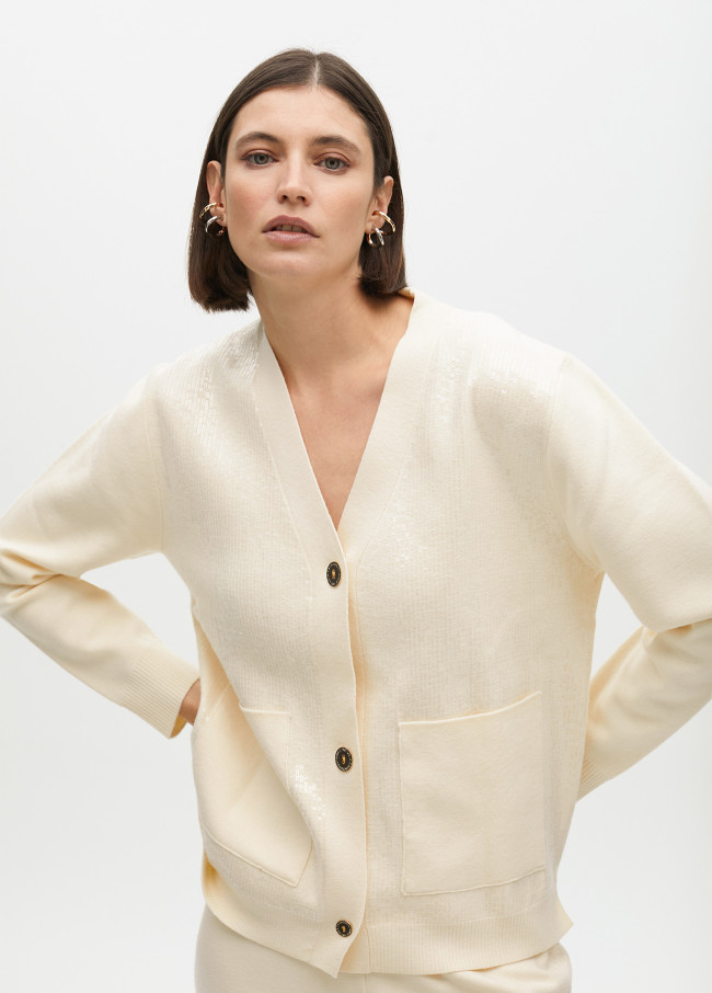 Cardigan de malha com detalhe de lantejoulas