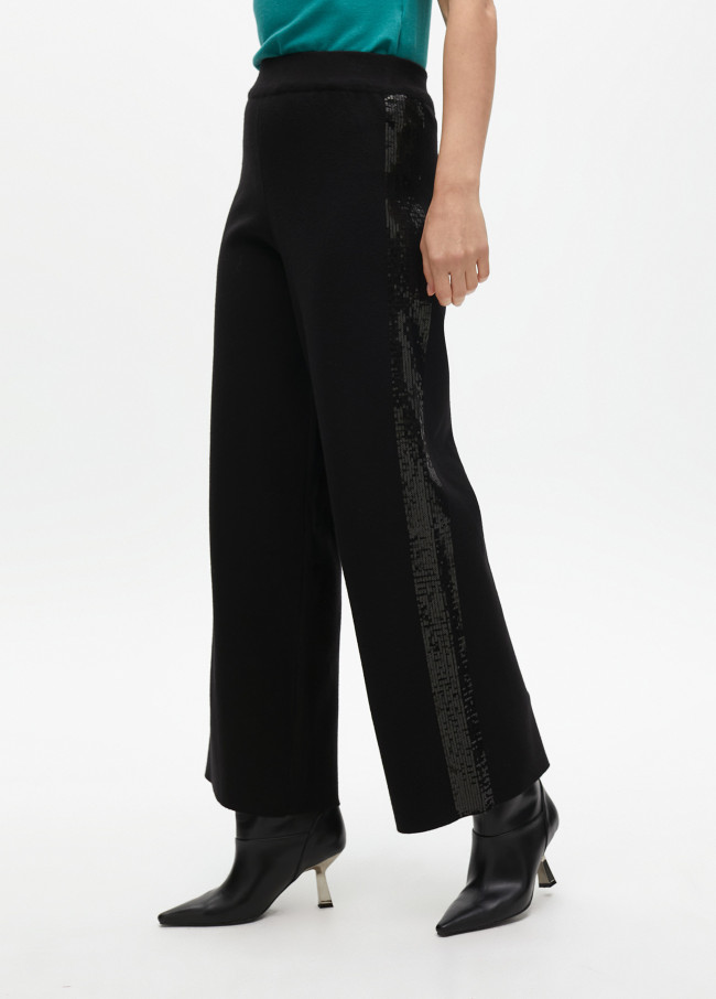 Knit trousers with side sequins
