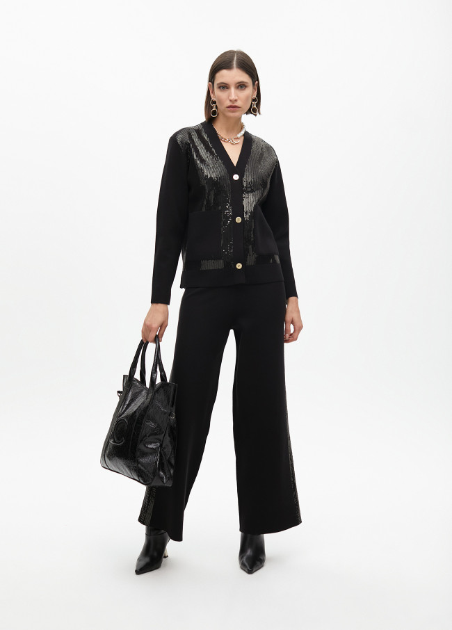 Knit trousers with side sequins