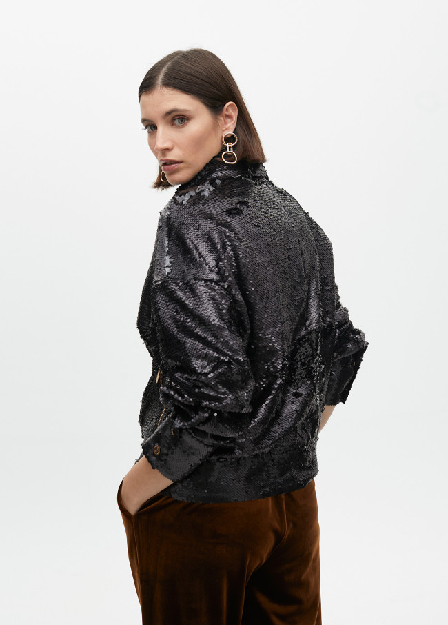 Sequinned biker jacket