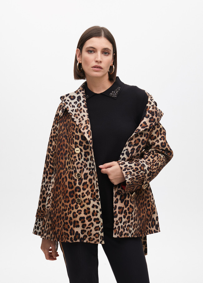 Short animal print trench-style...