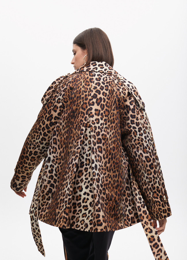 Short animal print trench-style...
