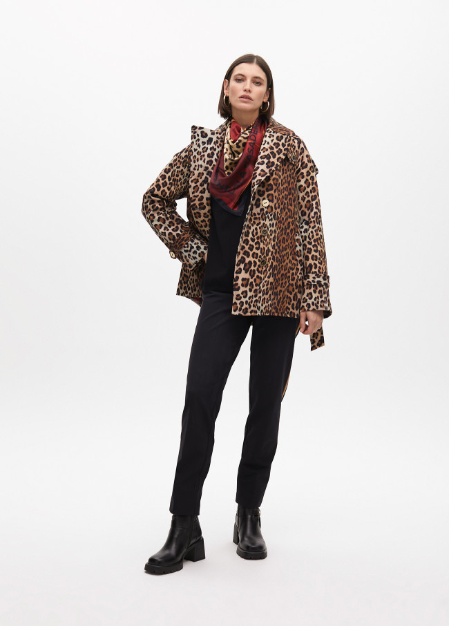 Short animal print trench-style...