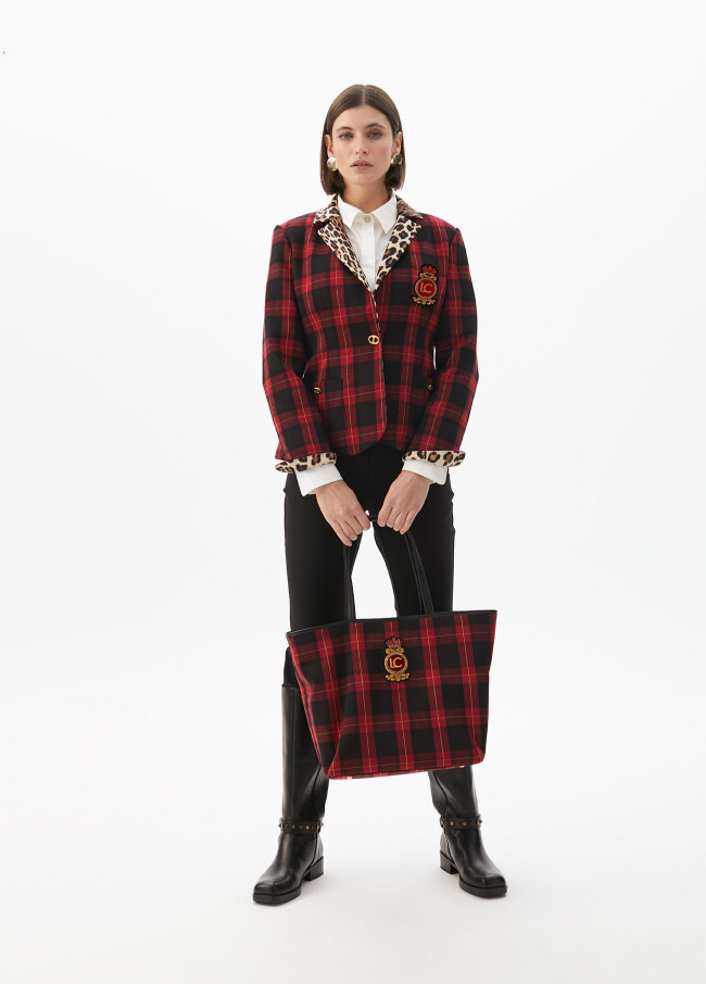 Blazer mit Tartan- und Animalprint