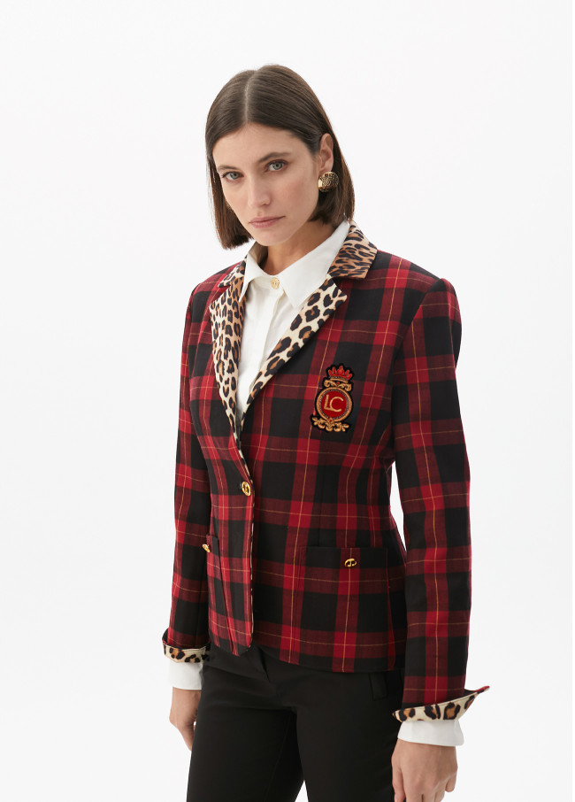 Blazer mit Tartan- und Animalprint