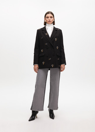 Double-breasted blazer with rhinestone embroidery