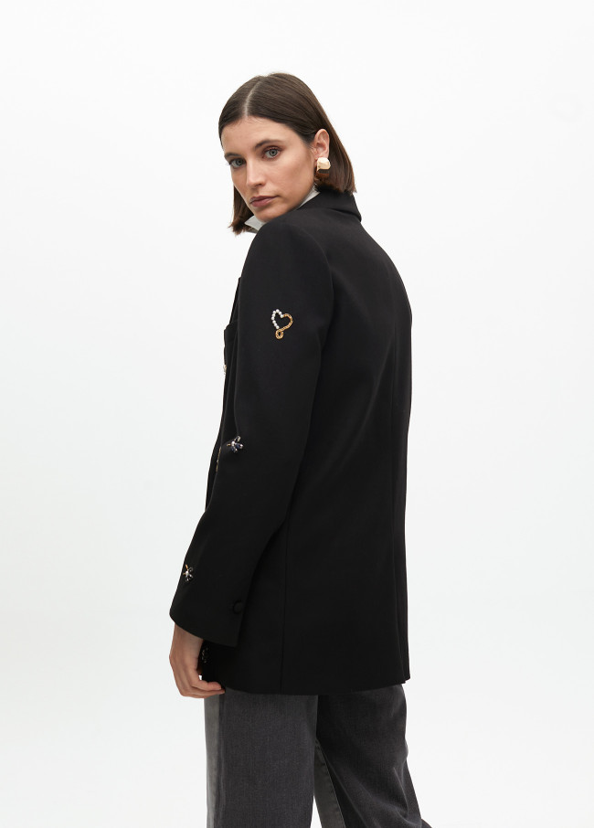 Double-breasted blazer with rhinestone embroidery