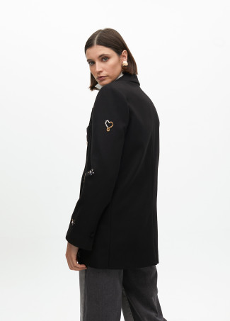 Double-breasted blazer with rhinestone embroidery