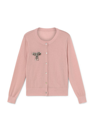 Cardigan efecto dos piezas con joya lazo