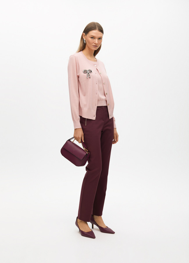 Cardigan efecto dos piezas con joya lazo