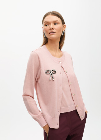 Cardigan efecto dos piezas con joya lazo