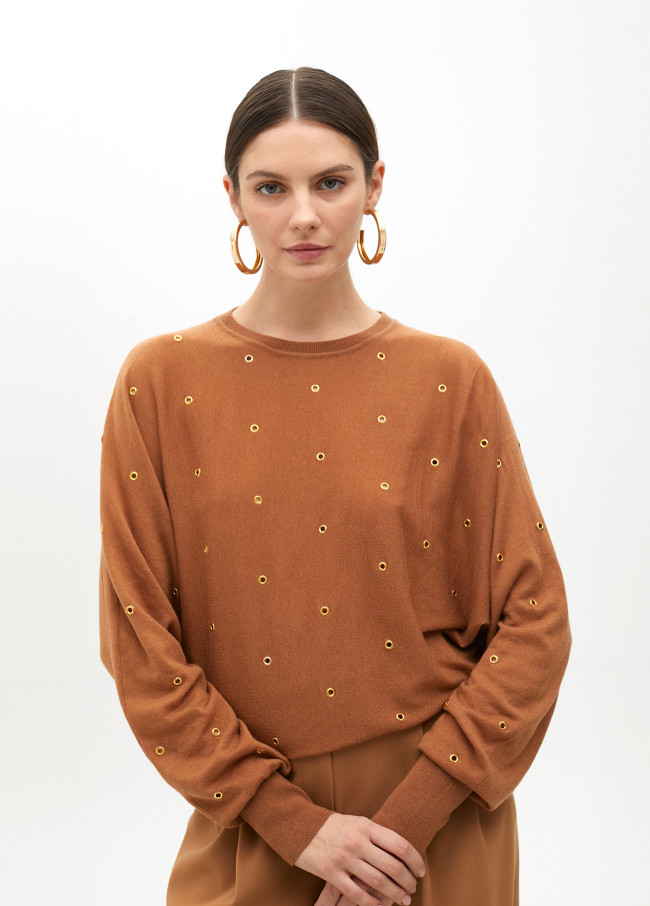 Pullover mit Ösen und Überschnittener Schulter