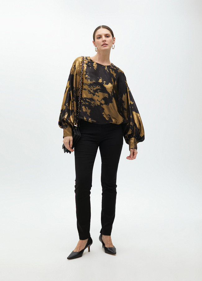 Blouse Imprimée à Manche Asymétrique
