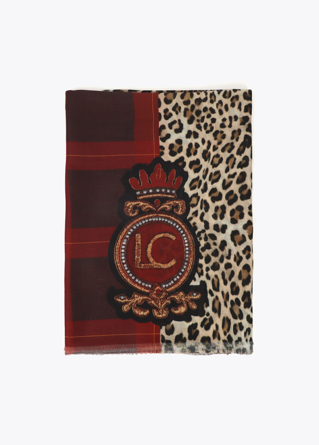 Animal print scarf with crest logo