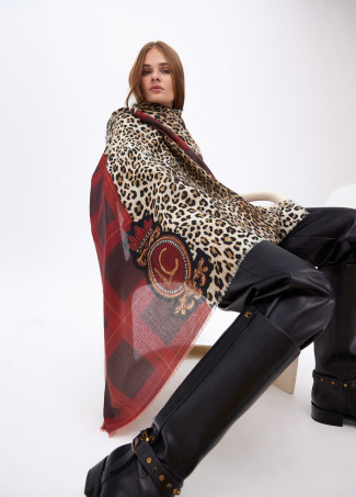 Animal print scarf with crest logo