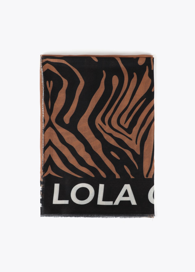 Scarf with zebra print and logo