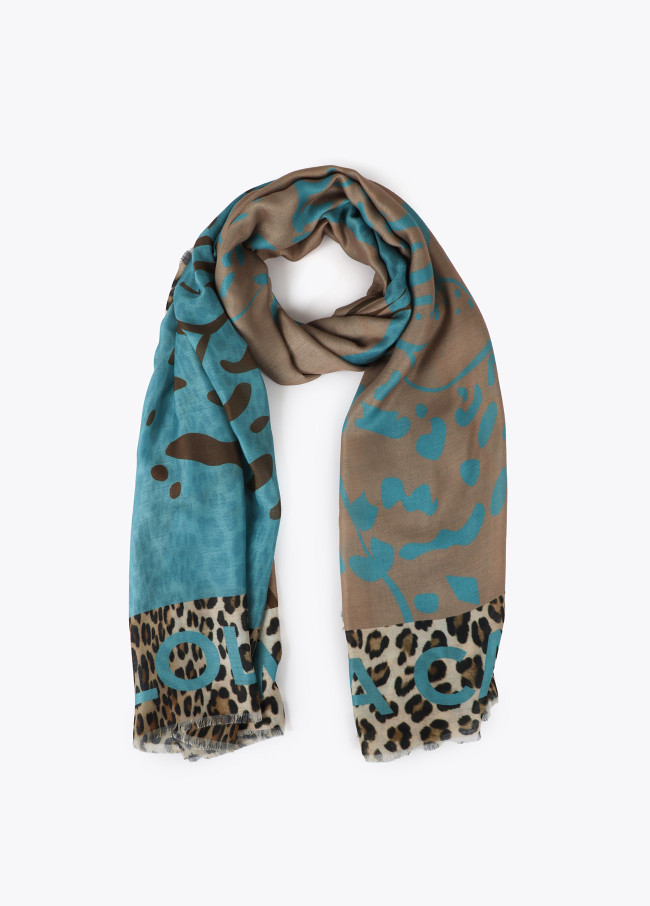 Foulard com estampa de rosto de tigre dupla face