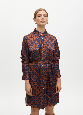 Vestido Curto Estampado com Detalhe de Bolsos