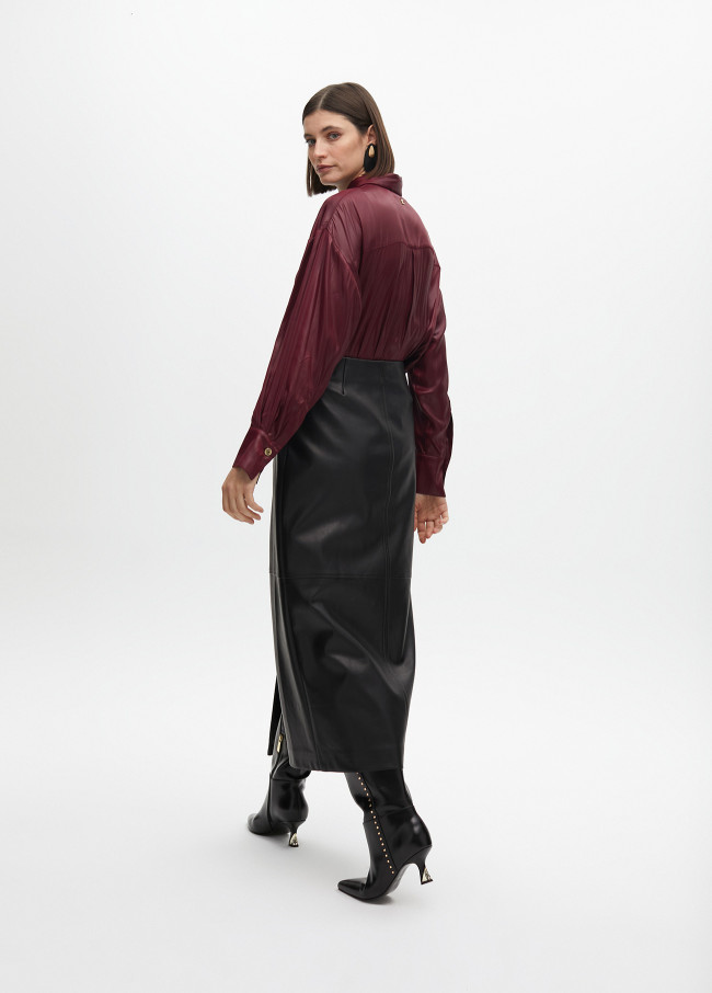 Faux leather pencil skirt with side detail