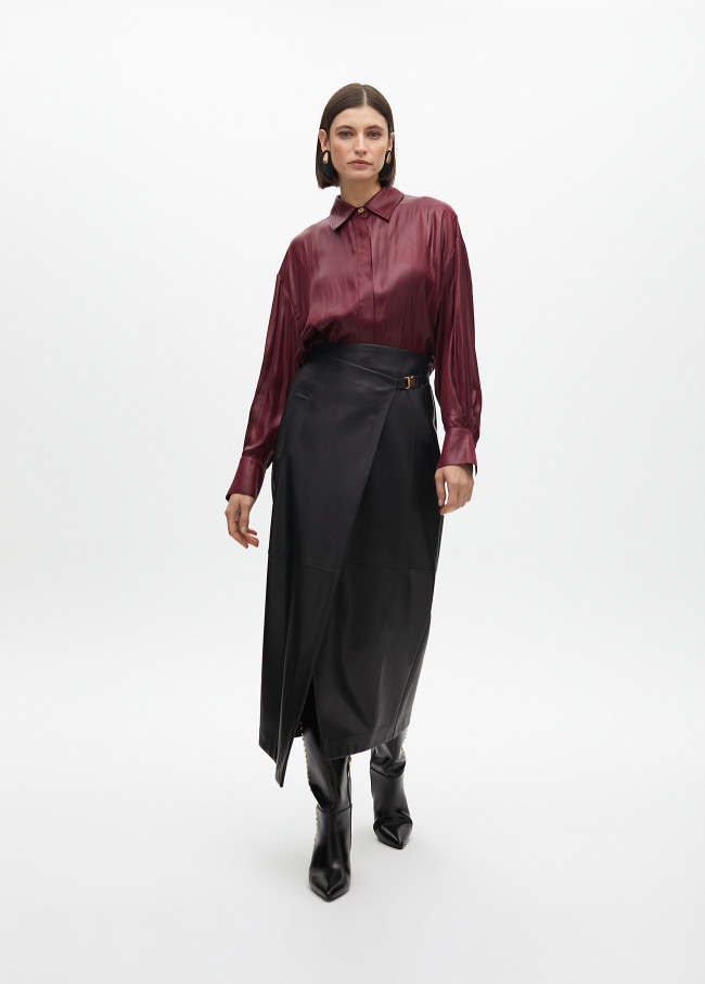 Faux leather pencil skirt with side detail
