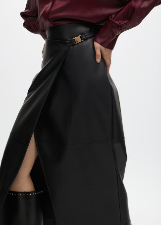 Faux leather pencil skirt with side detail