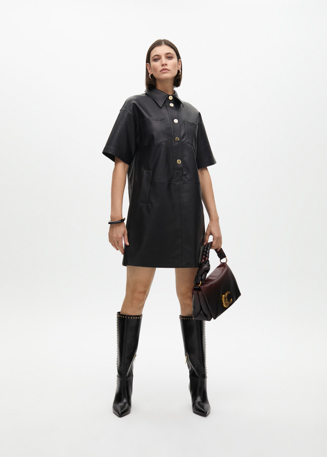 Straight faux leather mini dress