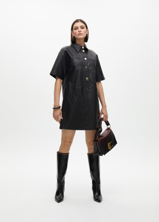 Straight faux leather mini dress